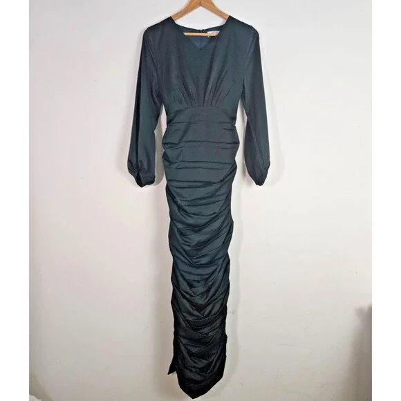 Veiled Collection Selena Dress Medium Green Ruched Elegant Cocktail Gown - Picture 3 of 15